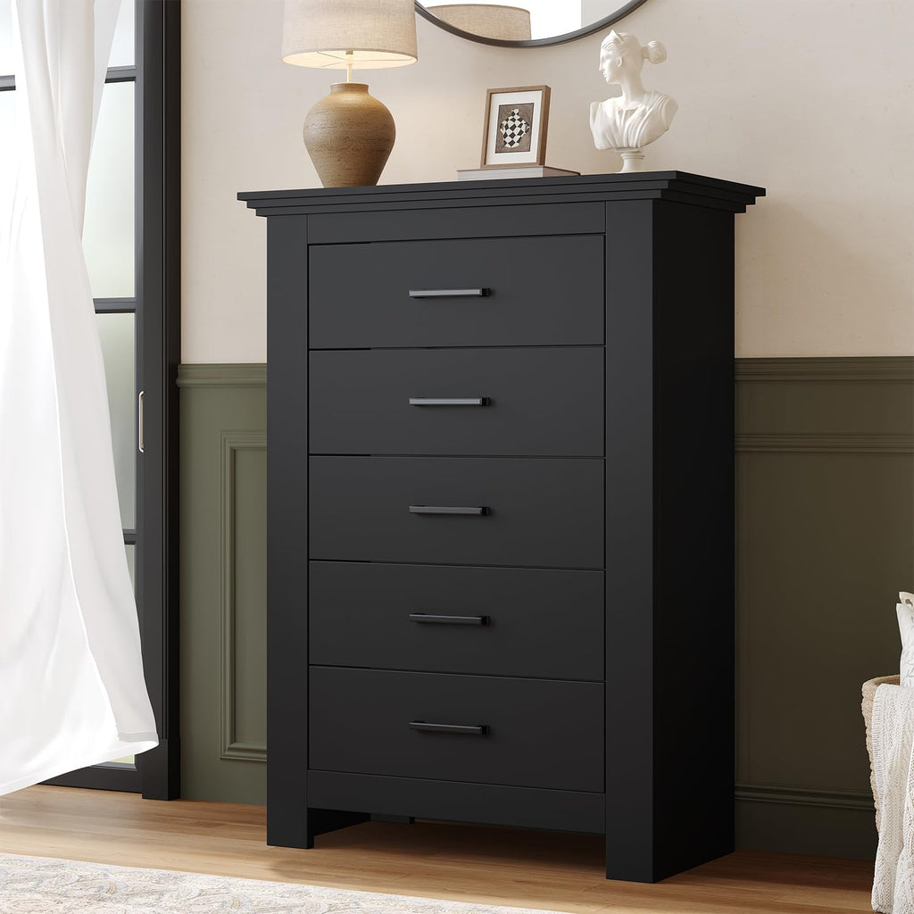 5 Drawer Dresser , Wood Dresser Chests of Drawers with Metal Handle, 47" Tall Vintage Design Storage Dressers