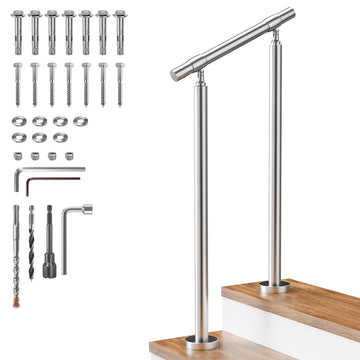 Small 1-2 Step Stair Handrail Kit, 1.5" OD DIY 304 Stainless Steel Railing with 21 in Top Rail for Indoor & Outdoor