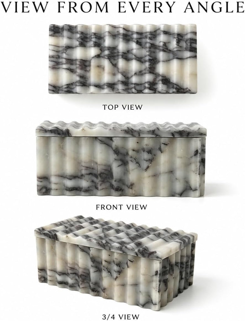 Marble Storage Box with Lid, White Purple Wave Organizer