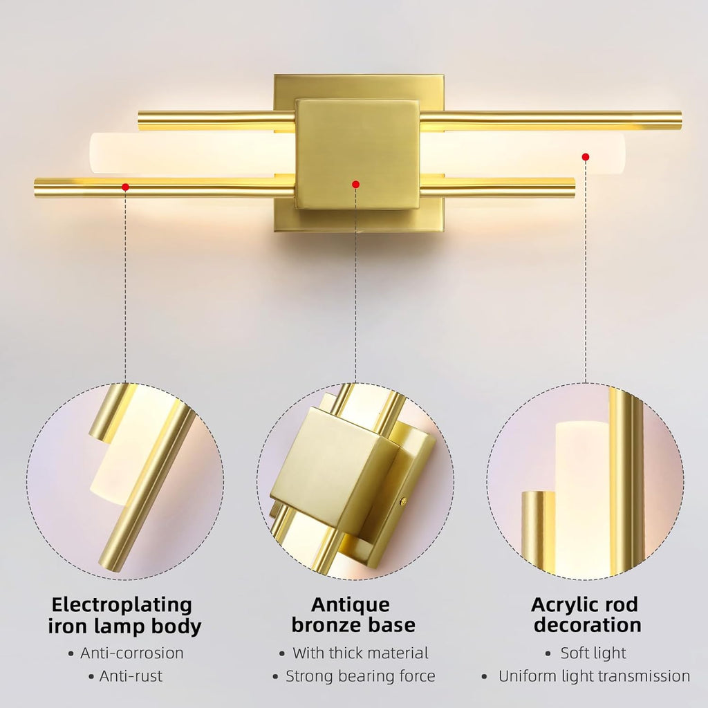 LED Wall Sconces Set of Two,3000K Warm Light Acrylic Brass Gold Wall Sconce