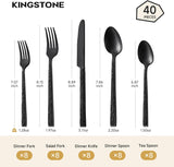 40 Pieces Black Hammered Silverware Set for 8, 18/10 Stainless Steel Heavy Duty Flatware Set