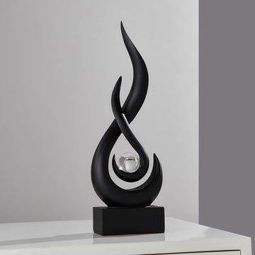 Black Flame Statue, 11.8" Abstract Resin Sculpture for Modern Home Decor, Minimalist Art Figurine for Shelf Coffee