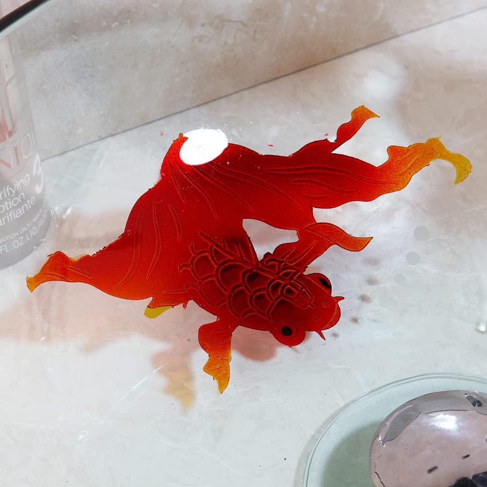 Clear Bathroom Sink Hand Painting Gold Fish Tempered Glass Vessel Sink Basin with Waterfall Faucet and Drain