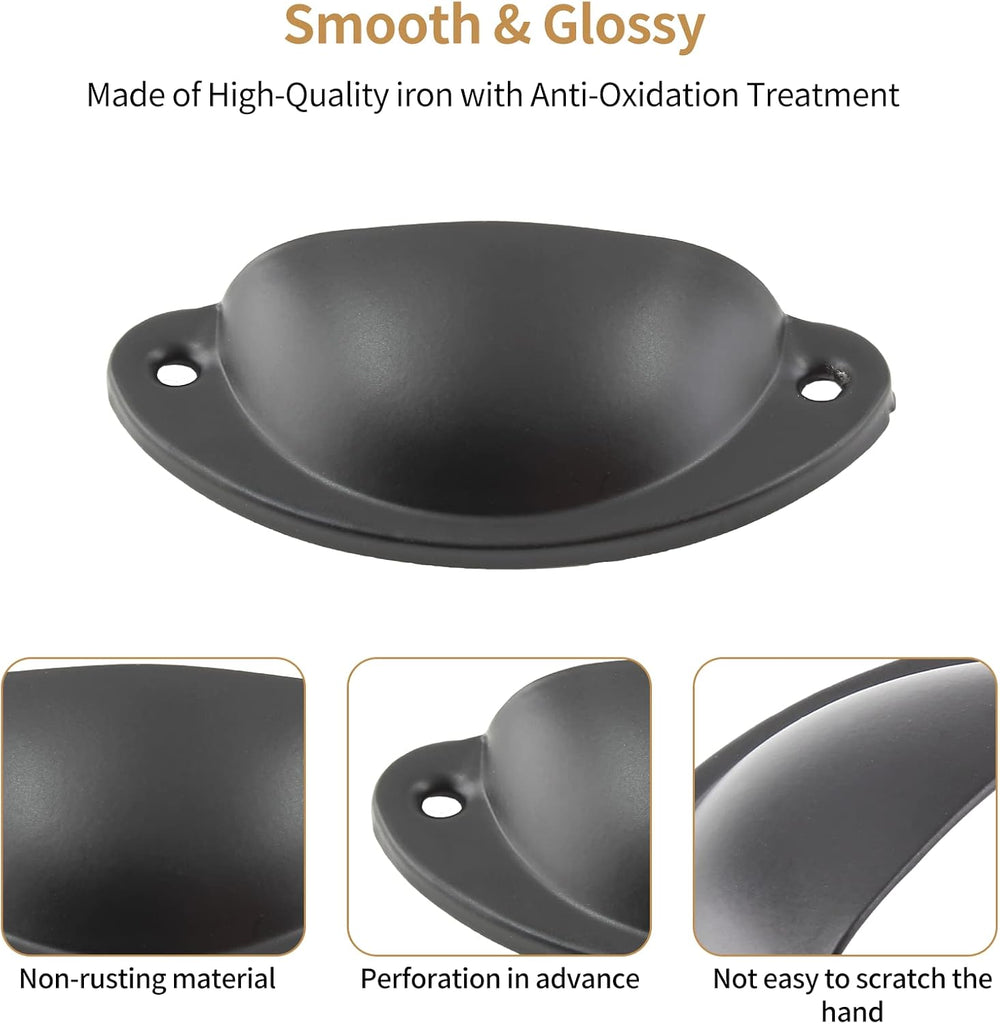 20 Pack Cabinet Bin Cup Pulls Black Half Moon Drawer Pulls, 2-5/8 Inch / 67mm Hole Center Dresser Pull Hardware Shell
