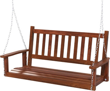2-Person Wooden Outdoor Porch Swing, Heavy Duty Patio Hanging Bench Chair with 500 LBS Weight Capacity, 5.6 FT