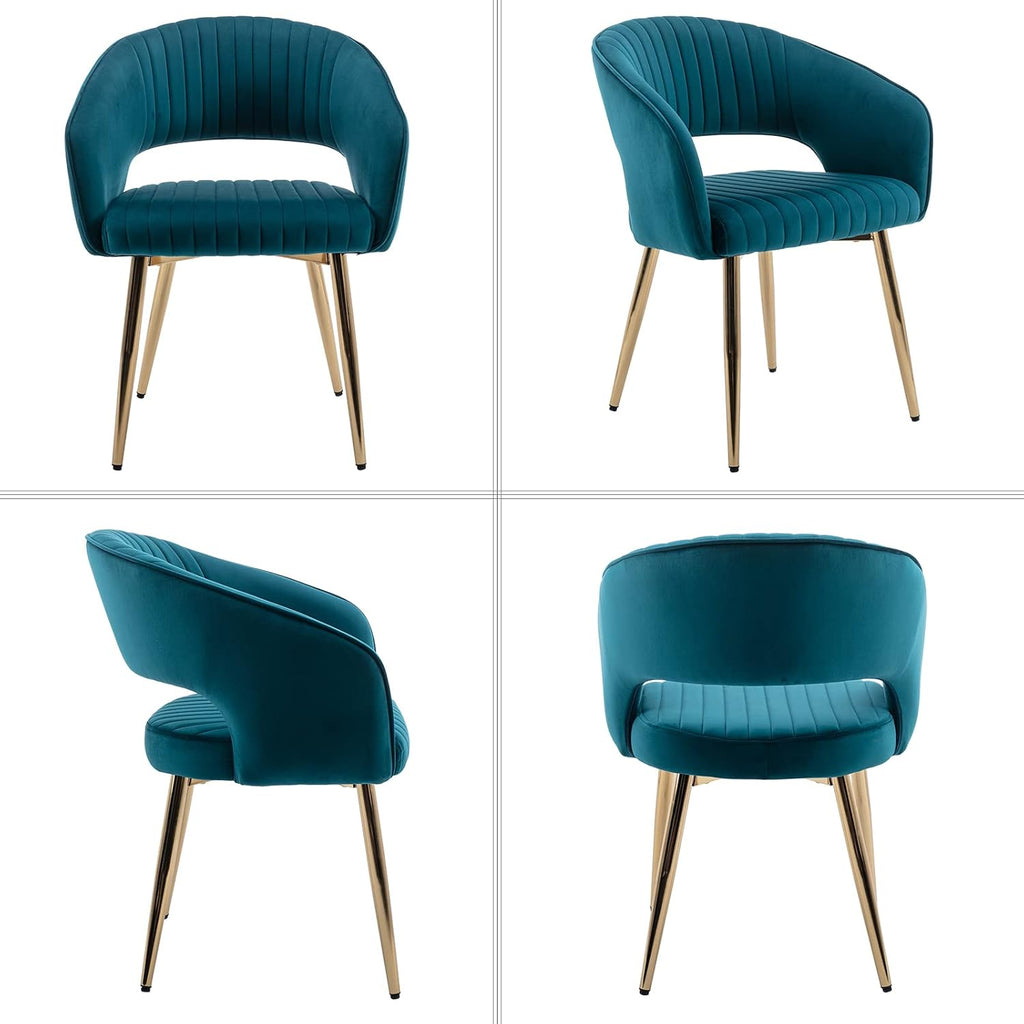 Modern Velvet Dining Chairs Set of 2, Upholstered Gold Dining Chairs with Hollow Back, Dining Room Chairs with Gold