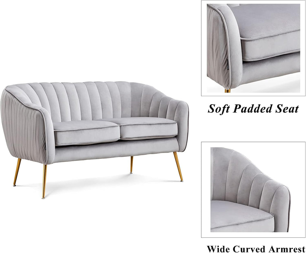 Contemporary Tufted Velvet Tub Barrel Loveseat Sofa Chair Upholstered Couch with Golden Metal Legs Club Two-Seat Sofa