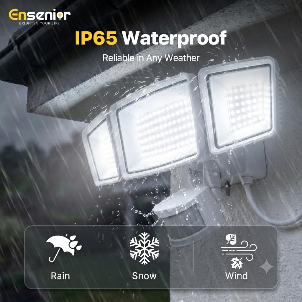 5 Motion Sensor Modes Solar Security Light, 1800LM 270° Wide Angle 3 Heads LED Flood Lights, IP65 Waterproof Wall