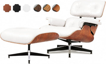 Modern Chaise Lounge Chair and Ottoman — White Leather