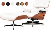 Modern Chaise Lounge Chair and Ottoman — White Leather
