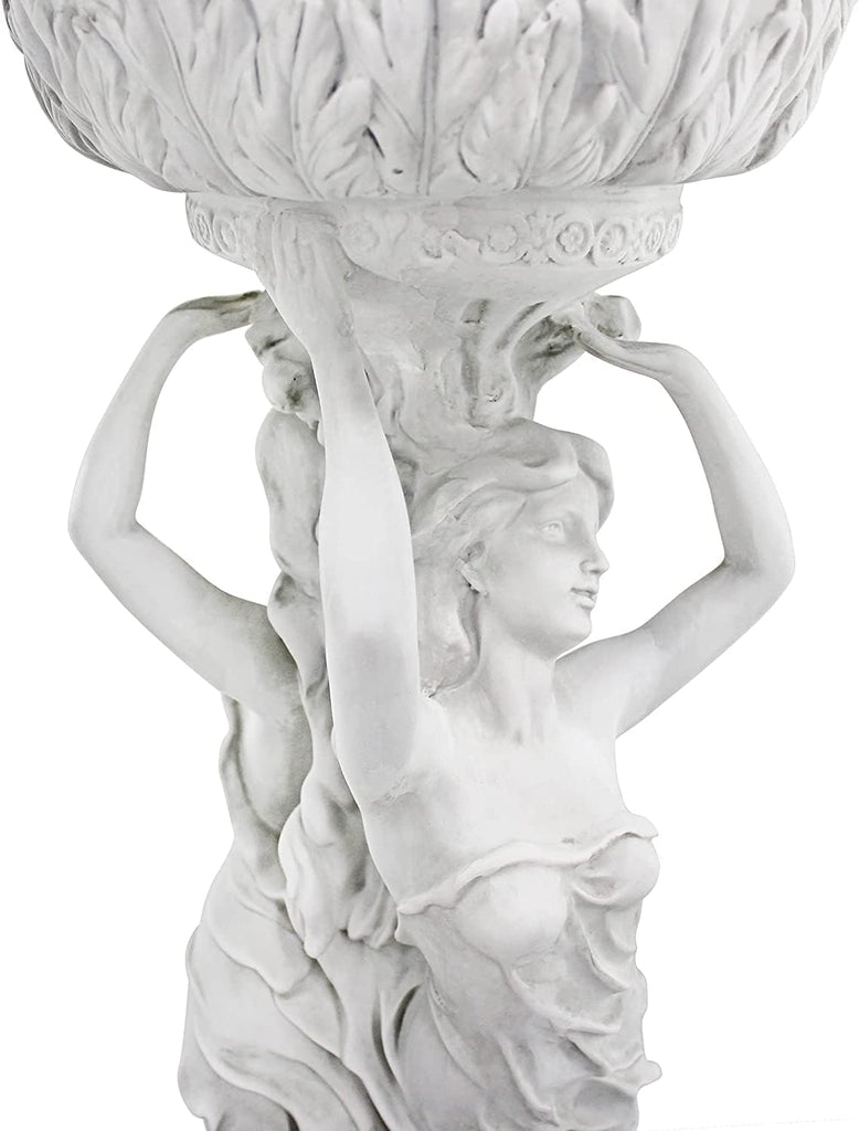 Les Filles Joyeuses Dancing Maidens Pedestal Column Plant Stand with Urn, 36 Inch Tall, Cast Stone Resin, Antique