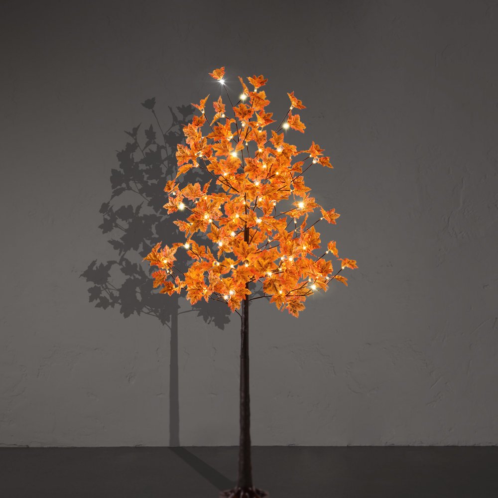 6FT Artificial Lighted Maple Tree Warm White Fall Decorations Indoor Ourdoor, Orange