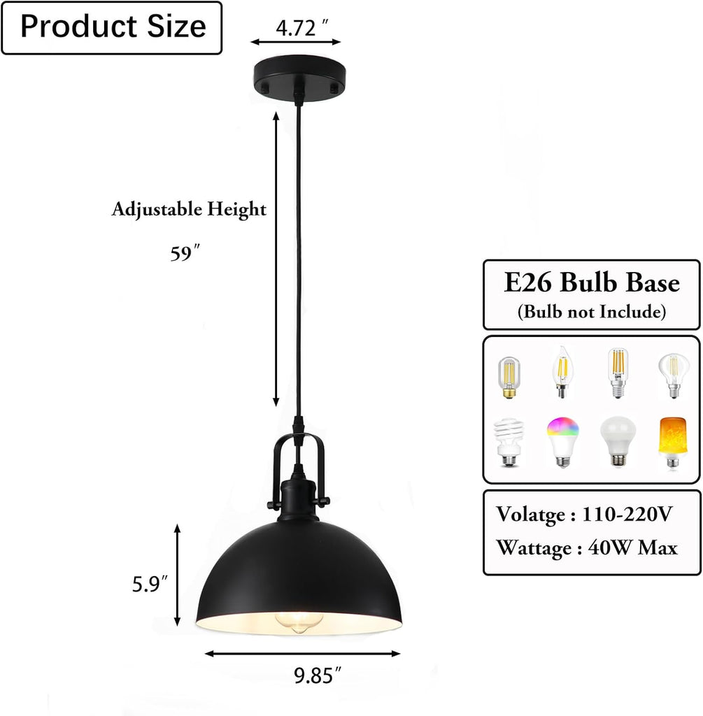 Farmhouse Pendant Lights Kitchen Island 3 Pack, Matte Black Modern Hanging Light Fixtures, Industrial Ceiling Pendant