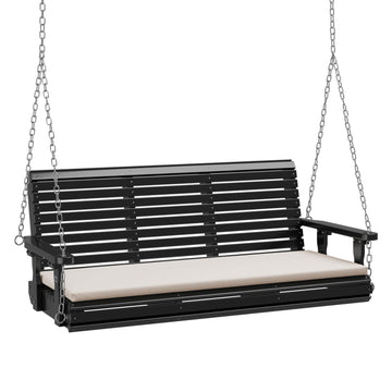 5 FT Heavy Duty Porch Swing With Cushion, 880 LBS Wooden, Black