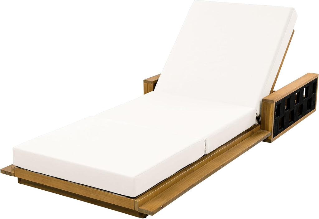 Patio Chaise Lounge Set of 2, Acacia Wood Outdoor Reclining Chairs with 4-Position Adjustable Backrest, 2-Piece