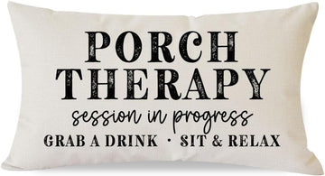 Farmhouse Throw Pillow Covers 12x20 Inch Porch Therapy Session in Progress Relax Outdoor Rustic Lumbar Decorative