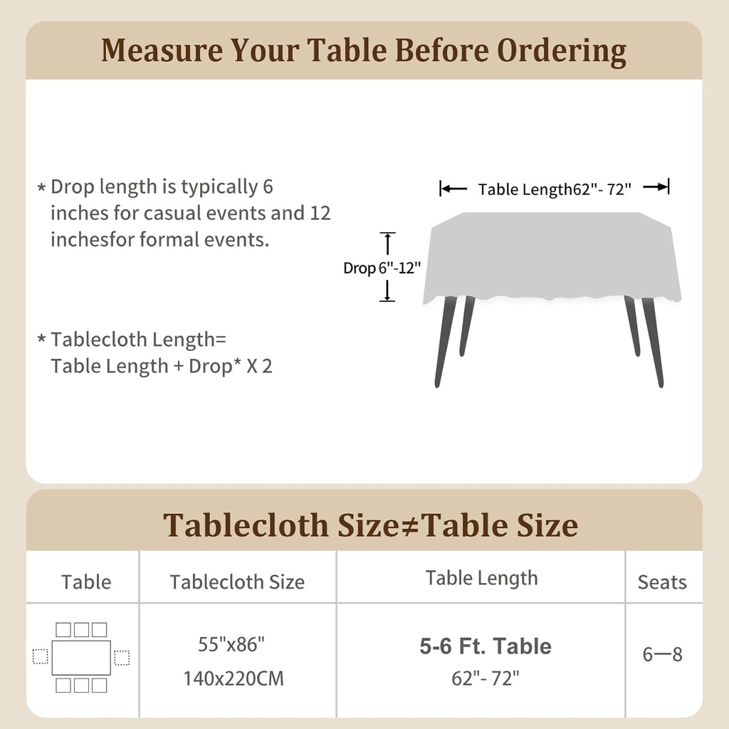 Rustic Cotton Linen Table Cloth,Tablecloths for 6 Foot Rectangle Tables,Waterproof Washable Tableclo