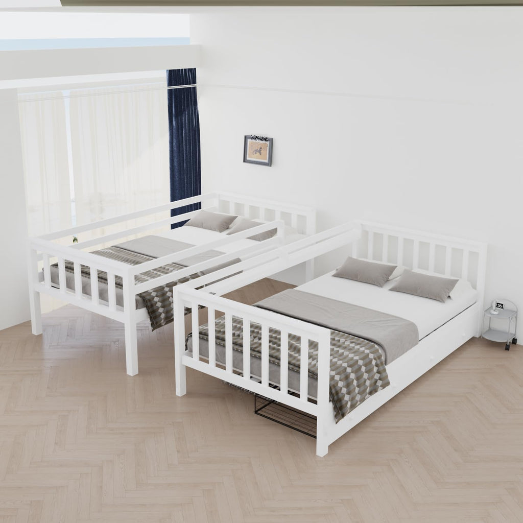Solid Wood Bunk Bed with Charging Station and LED Lights Detachable Bunk Bed Twin Over Twin with 2 Storage Drawers