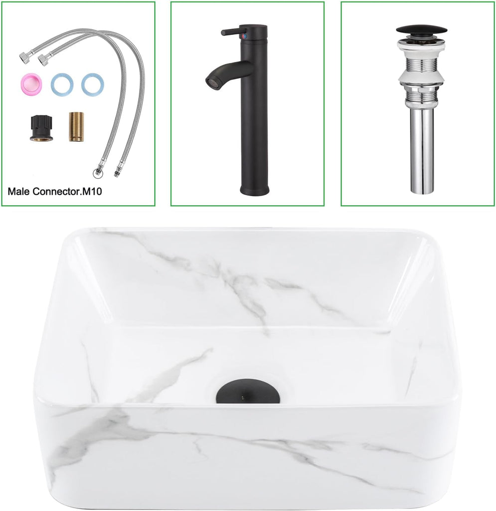 Bathroom Vessel Sink Combo with Faucet and Pop-up Drain