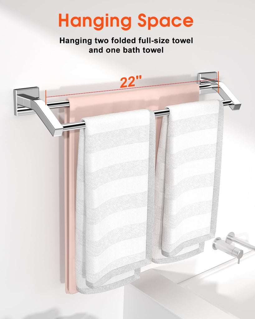 Double Towel Bar, 24" Double Towel Racks, Polished Chrome