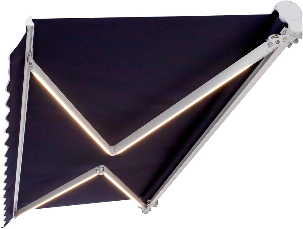 12'x10' Patio Awning Retractable, Fully Assembled Motorized LED Light Awnings Electric Commercial Grade - Quality