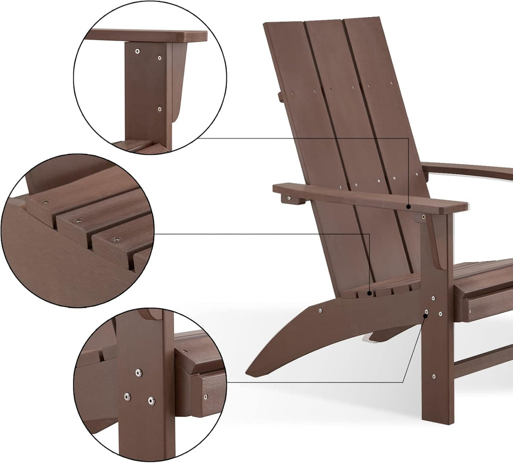 Modern Adirondack Chairs Set of 2, Oversized,Dark Brown | Poly Lumber Patio Chairs, Blue 350Lbs Support, All Weather