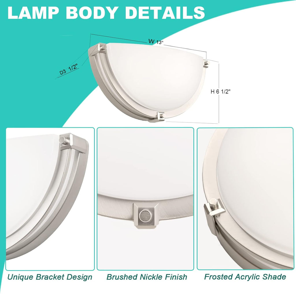 13 inch Dimmable LED Wall Sconce, Half Moon Wall Light Fixture, 3000K/4000K/5000K Color Temperature Adjustable