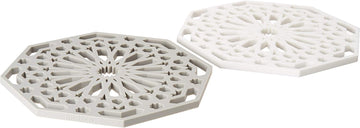 Silicone Trivet Mat Pad for Hot Dishes Set of Two (White & Grey Octagon)...