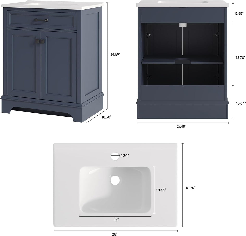 28" Modern Bathroom Vanity with Ceramic Sink