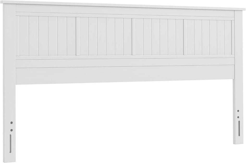 Serene Solid Wood Panel Headboard with Window-Pane Design, King, White, Easy Assembly, Quality Materials