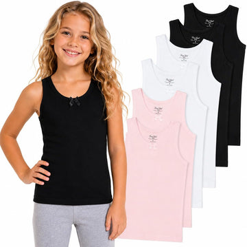 Girls Tank Tops 6 Pack 100% Cotton Scoop Neck Undershirts