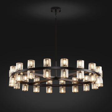 Modern Crystal Chandeliers 36in Black Round Chandelier, Chandeliers for Dining Room, K9 Crystal Wagon Wheel Chandelier for Living Room,High Ceiling,Foyer,Entryway,Staircase (36xG4 Bulbs Included)