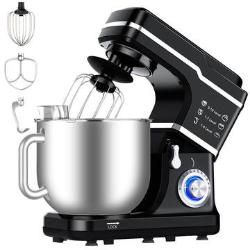 7.5 QT Stand Food Mixer, 10-Speed Tilt Head 3 in-1 Kitchen Electric Mixer with Stainless Steel Bowl, Egg Whisk, Dough