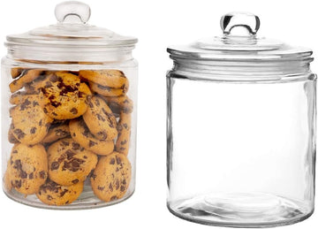Glass Jar with Lid (2 Liter) | Airtight Glass Storage Cookie Jar for Flour, Pasta, Candy, Dog Treats, Snacks - Set of 2