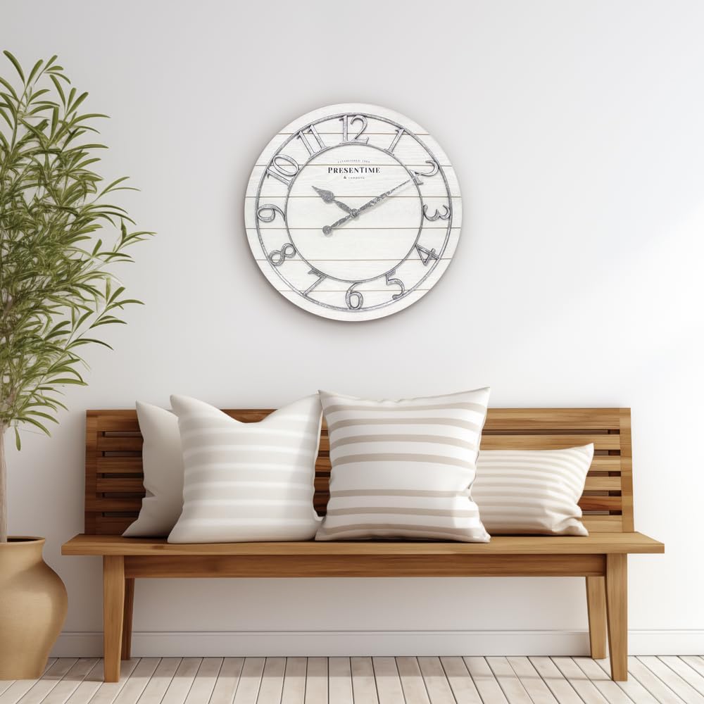 Presentime & Co Classic Farmhouse Shiplap Clock, 19.5 inch