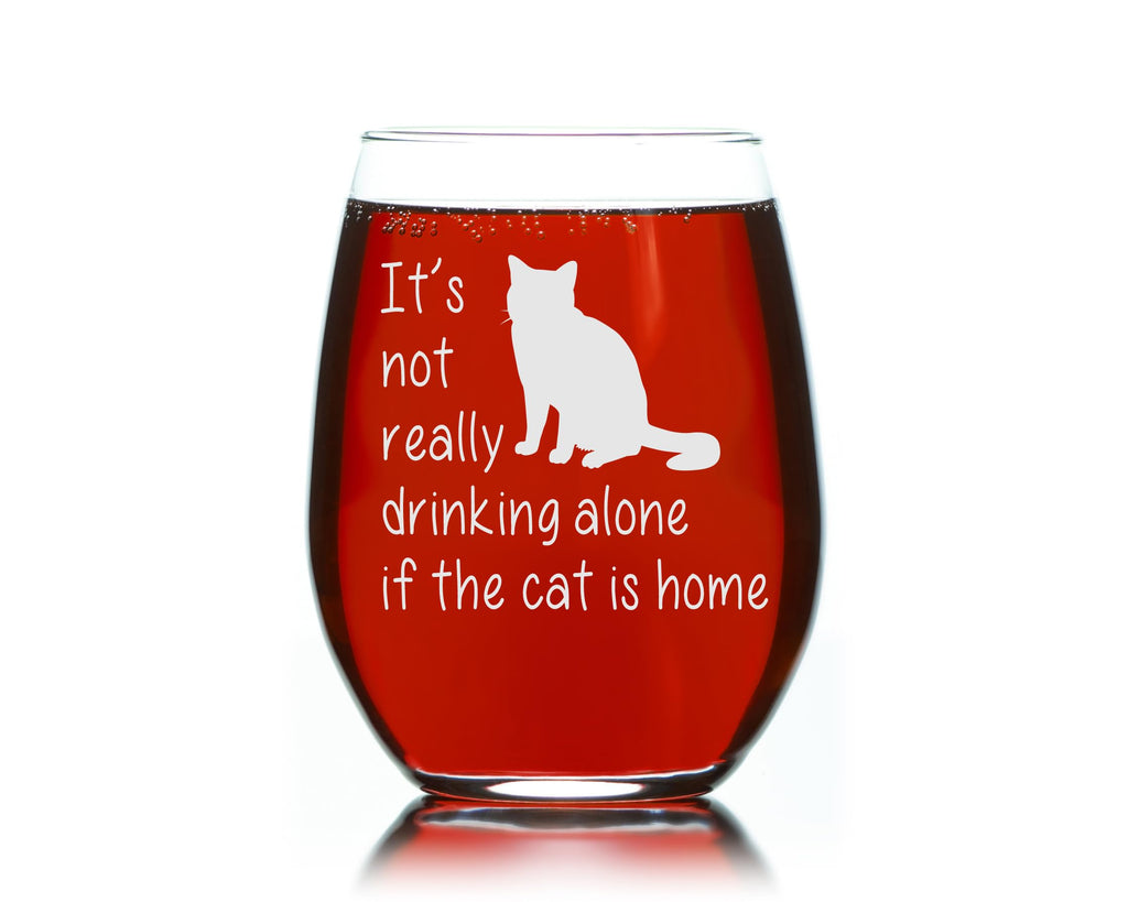 The Cat is Home Stemless Wine Glass for Cat Lovers Style C1