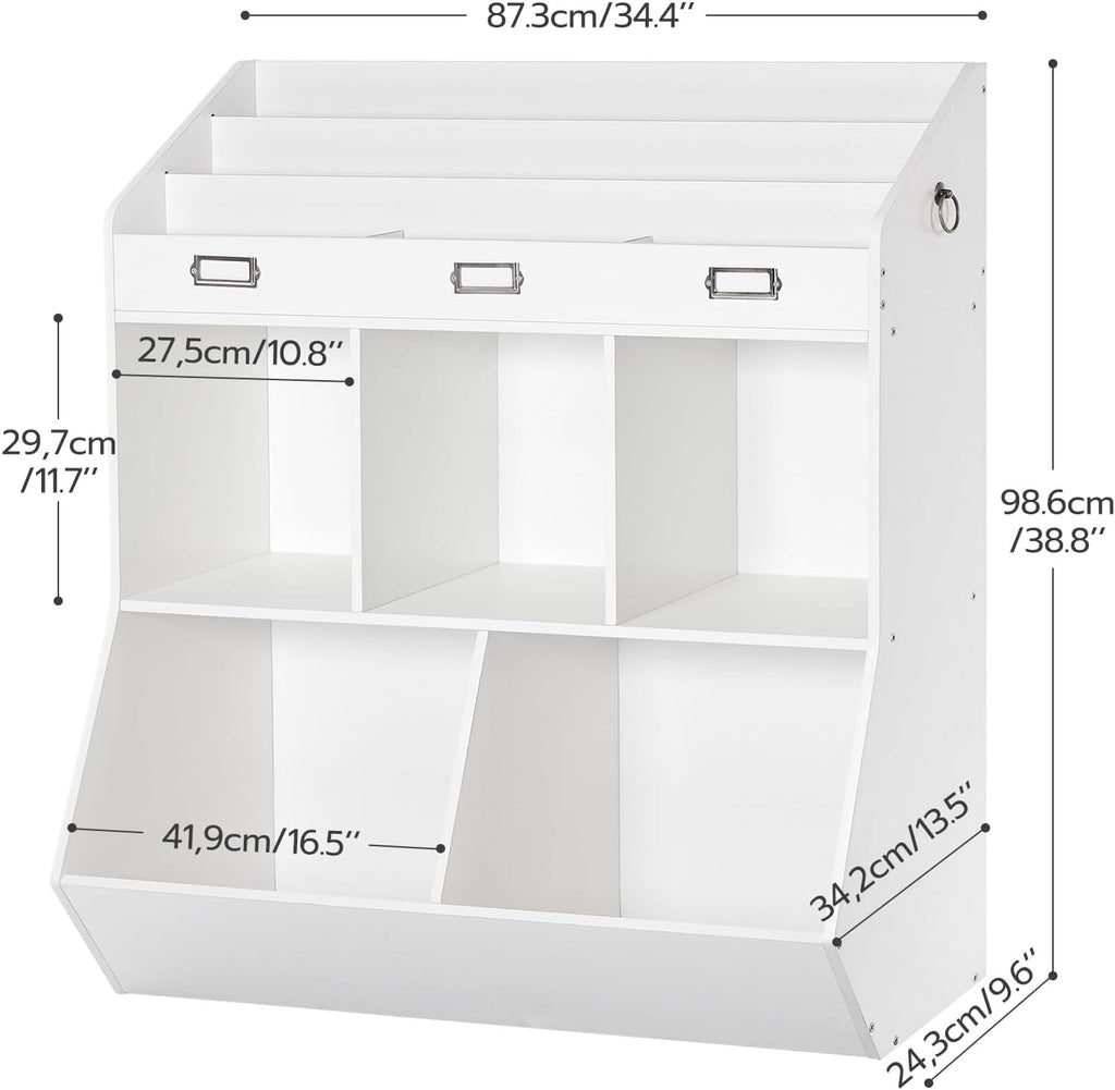 Kids Bookshelf and Toy Storage Organizer, 3 Tier Toddler Bookshelf and 5 Toy Storage Cubbies, Bookshelf for Kids
