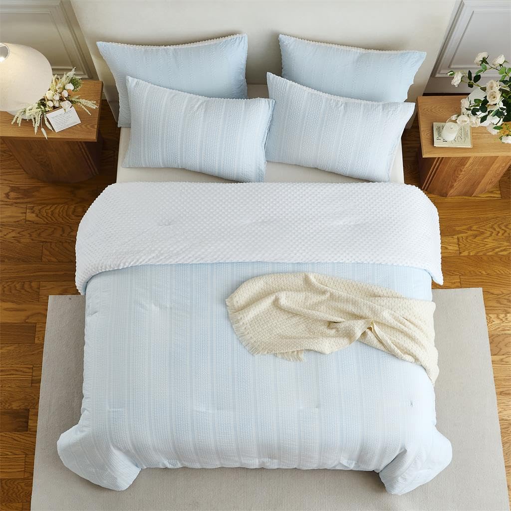 Boho Comforter Set 2 Pieces Sky Blue Stripe Bedding Set