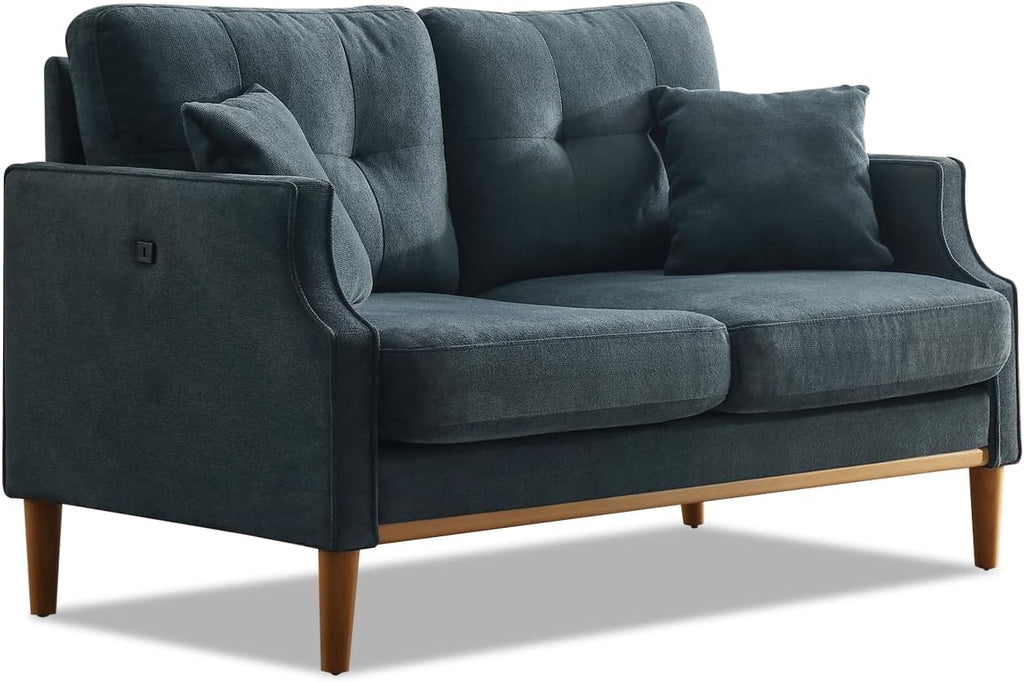 56.7" Loveseat Sofa Small Couch Fabric Upholstered 2-Seat Sofa with USB Port for Small Place, Apartment, Living