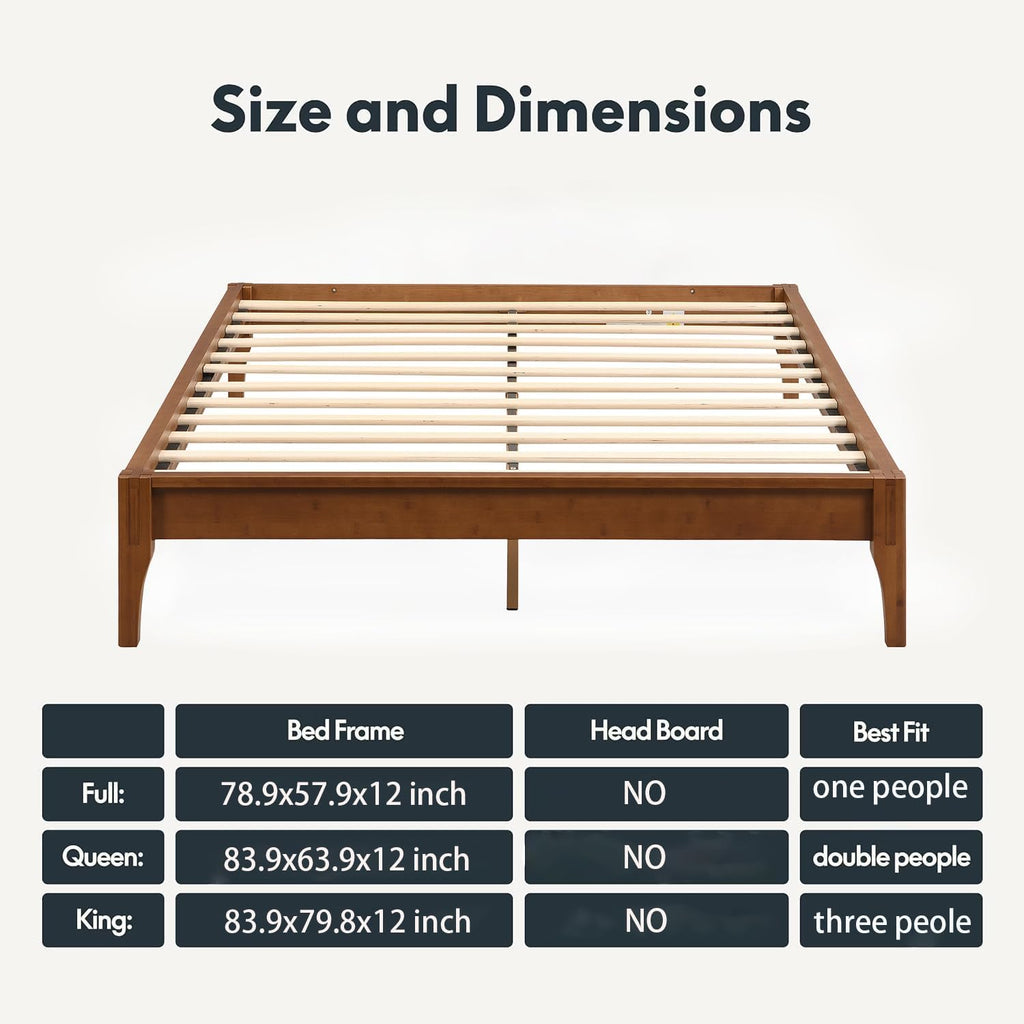 King Size Japanese Mid-Century Walnut Bamboo Wooden Bed Frame