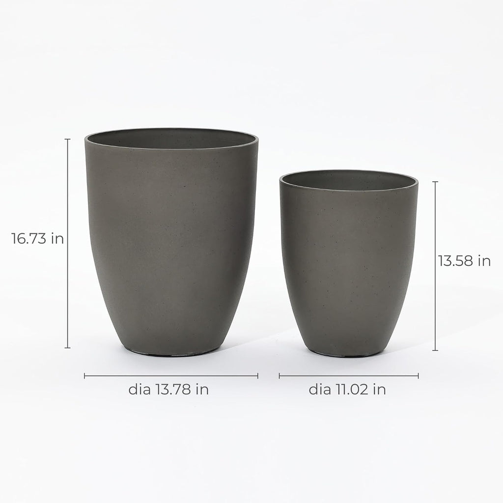 Set of 2 HDPE Tall Planters 16.5" & 13.5", Indoor Outdoor with Drainage Hole and Rubber Plug,Modern