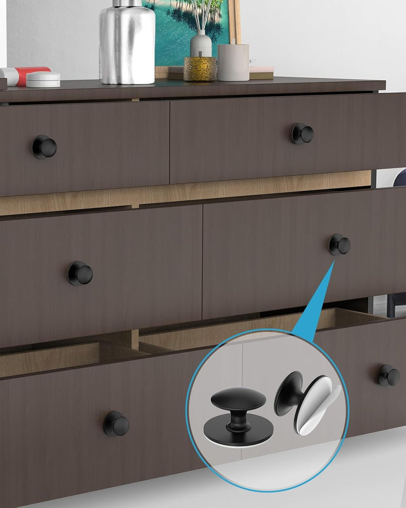 5 Pack Black Self-Adhesive Cabinet Knobs, Self-Stick Hardware Kitchen Cabinet Handles, No-Punch Peel and Stick Drawer