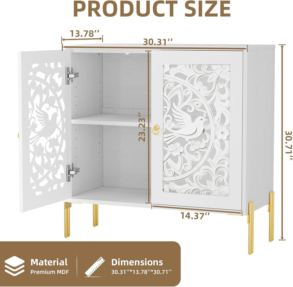 Accent Cabinet with Doors, Hollow-Carved Pattern Buffet Cabinet with Storage, Freestanding Sideboard Cabinet Dining