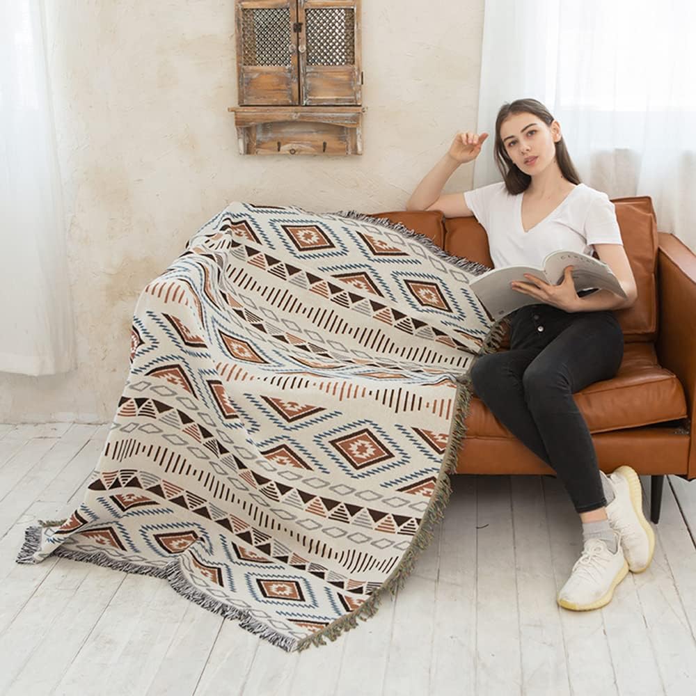 Aztec Native Throw Blankets Southwest Bed Blankets Cover 51"x63" | Navajo American Western Boho,Knit with Tassel,Tapestry,Home Sofa Couch Chair Decor,Camping Picnic Tent Beach Car Traveling