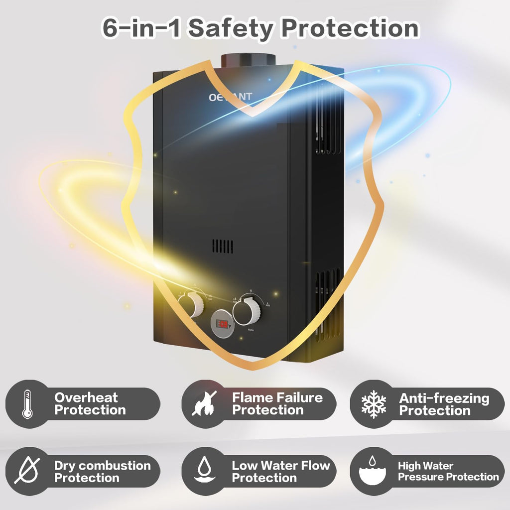 Propane Water Heater, 1.58GPM 6L Portable Tankless Water Heater with Handle & Overheating Protection, Propane Gas