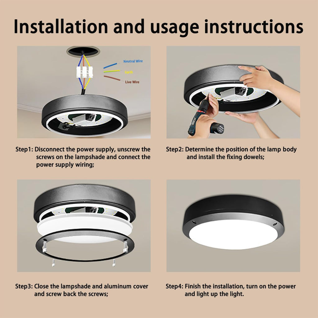 Flush Mount Ceiling Light, Die-Cast Aluminium Fully Sealed Moisture Resistant Light