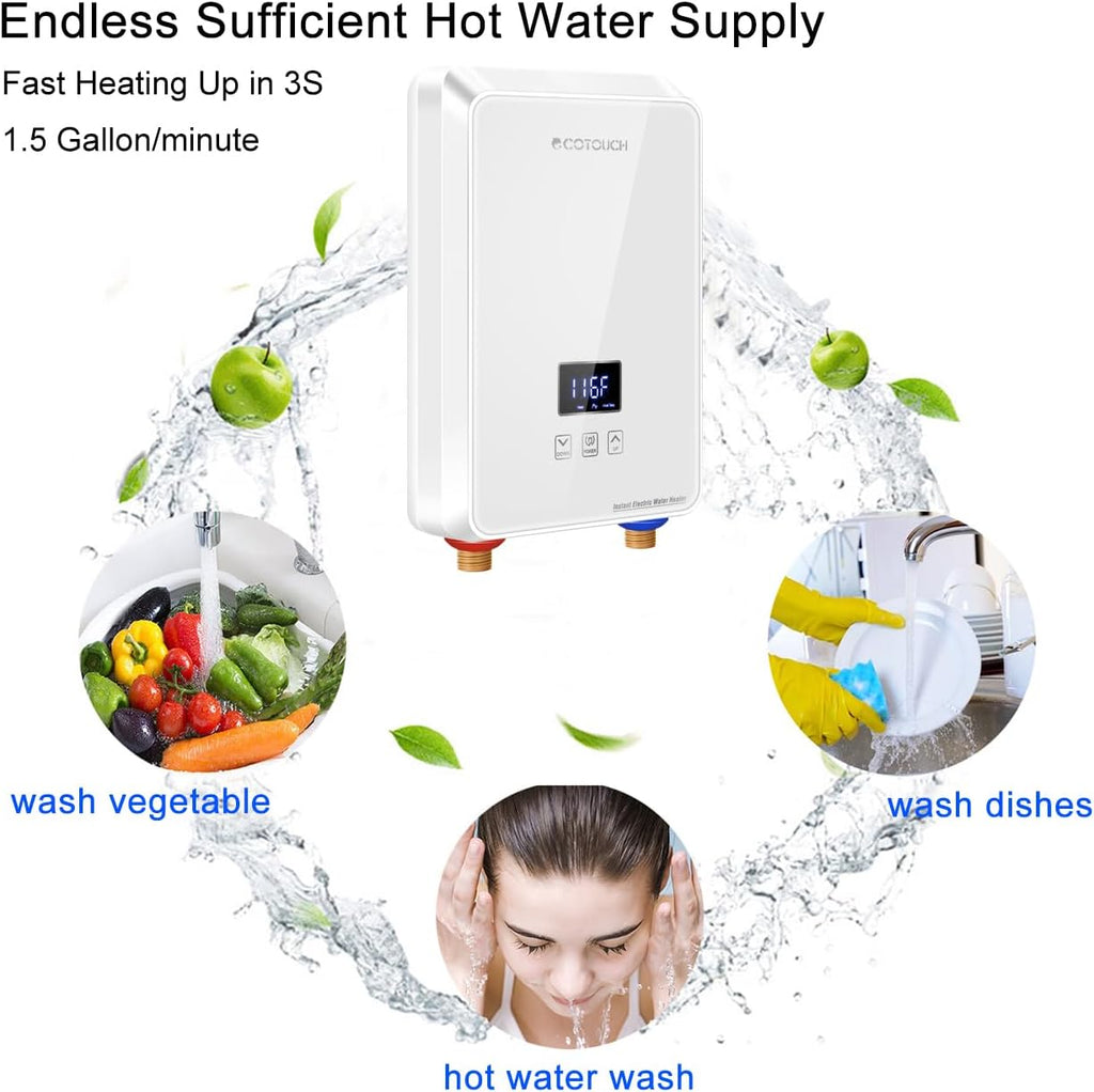Tankless Water Heater Electric, ECOTOUCH 240V 6.5kW Point of Use Water Heater On Demand Instant Hot Water Heater with