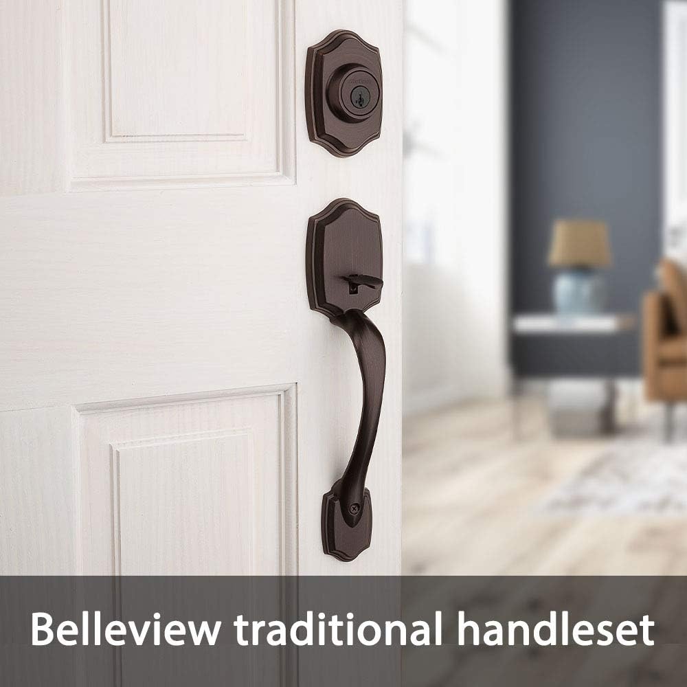 Belleview Front Door Lock Handle and Deadbolt Set, Entry Handleset Exterior with Interior Door Knob, Venetian Bronze - Door Handleset