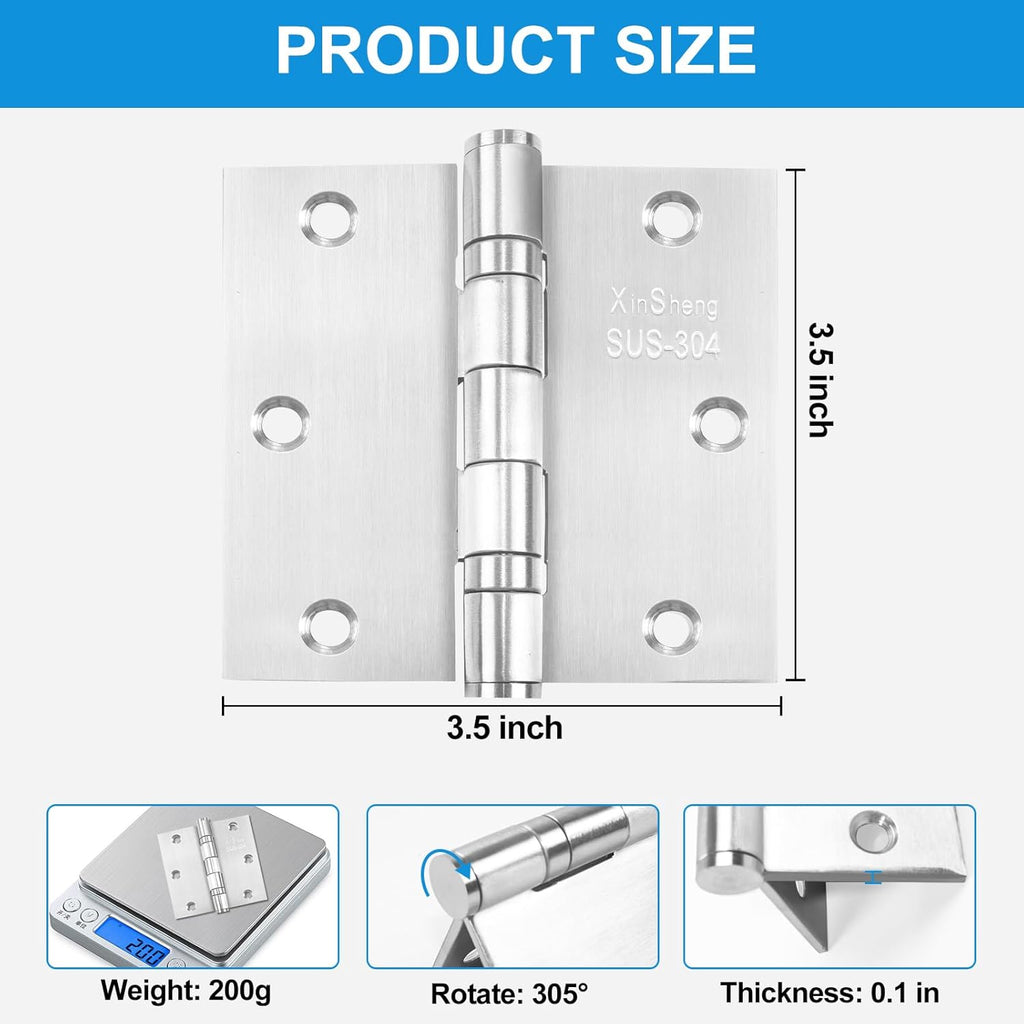3.5" Heavy Duty Door Hinges XinSheng 304 Stainless Steel 3 Pack | Great anti-rust performance，Anti-tamper hinge