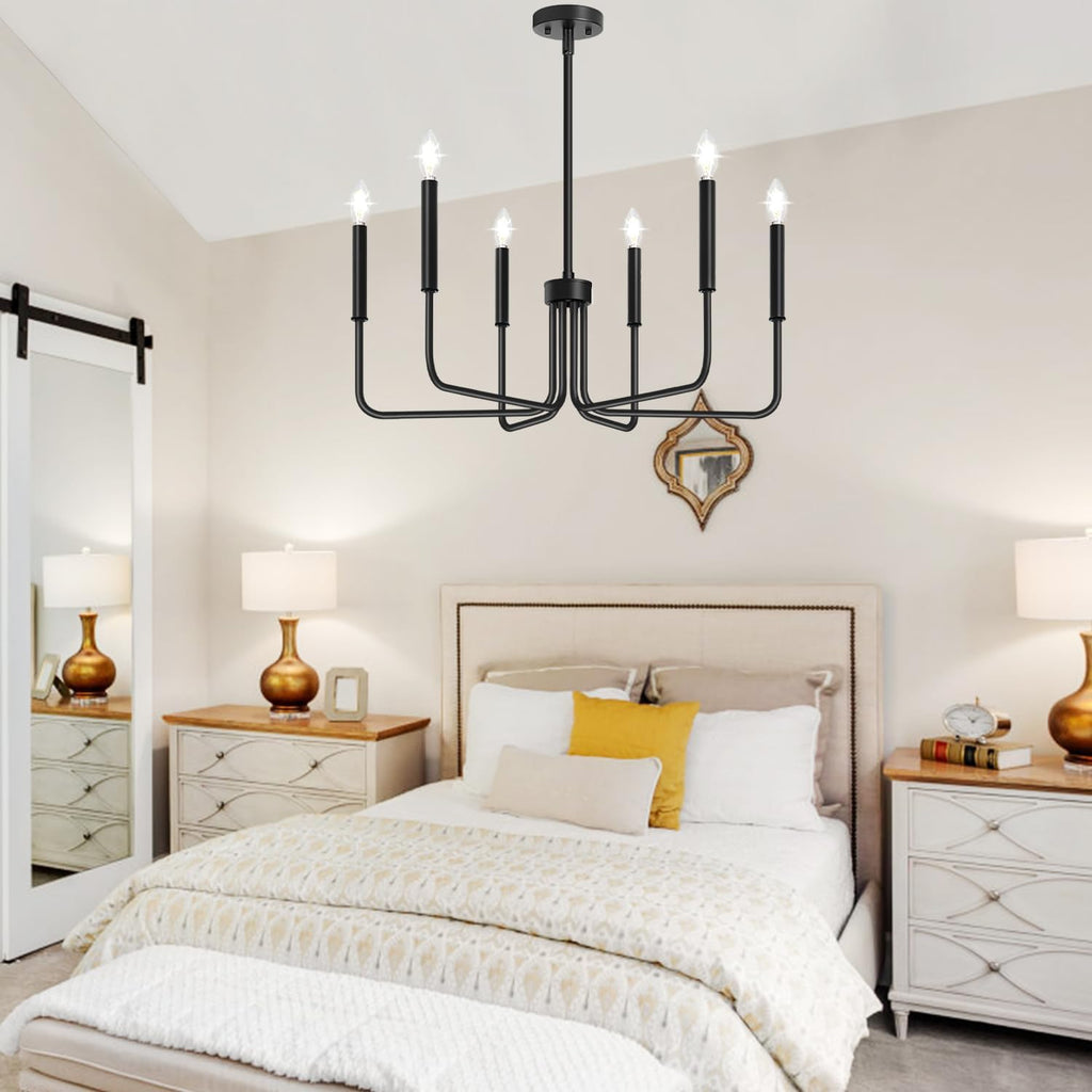 Black Chandelier, 6-Light Farmhouse Chandelier for Dining Room Lighting Fixtures Hanging